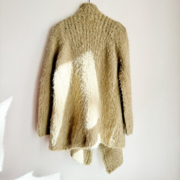 Zara Chunky Knit Mohair Texture Thick Cozy Beige Green Cardigan  S/M - Picture 6 of 9